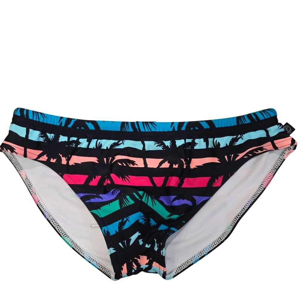 Timoteo mens rainbow Multicolor Striped Palm Bikini Bottom speedo Size M